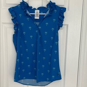 Disney ⭐️ Vacation Club Member Blue Palm Tree Ruffle Blouse Size S